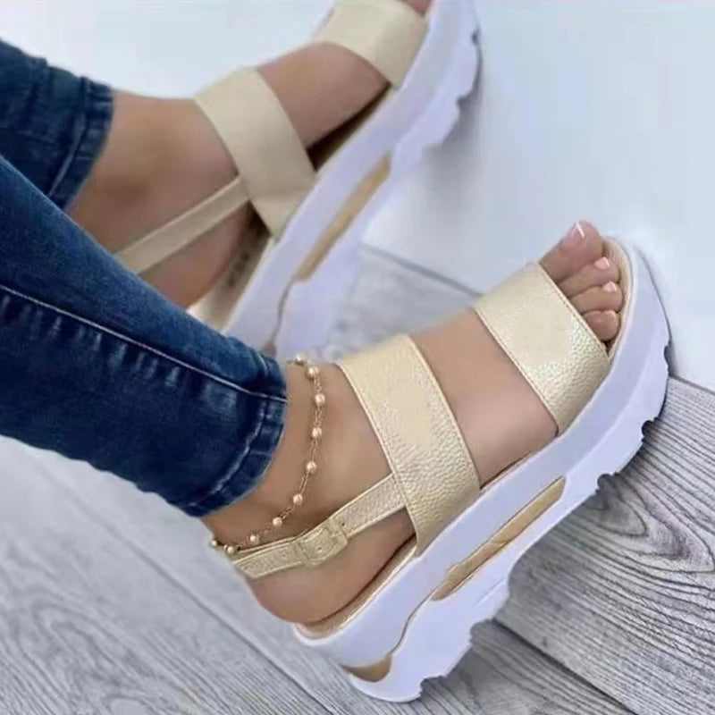 Women Shoes Spring Summer Sandals Peep Toe Shoes For Women Retro Women's Shoes Lightweight Sandals Platform Solid Color Footwear