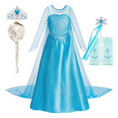 Girls Princess Dresses Children Elsa Birthday Fancy Gown Kids Snow Queen Dance Blue Clothes Christmas Kids Cosplay Dresses