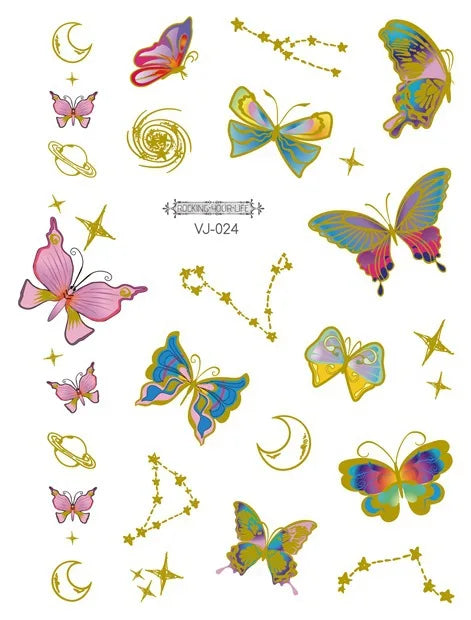 Mermaid Bronzing Cartoon Children's Metallic Gold Body Temporary Flash Tattoos For Kids Glitter Tattoo cute Stickers 160*120MM NO.40