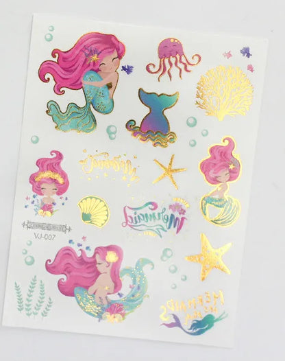 Mermaid Bronzing Cartoon Children's Metallic Gold Body Temporary Flash Tattoos For Kids Glitter Tattoo cute Stickers 160*120MM NO.7