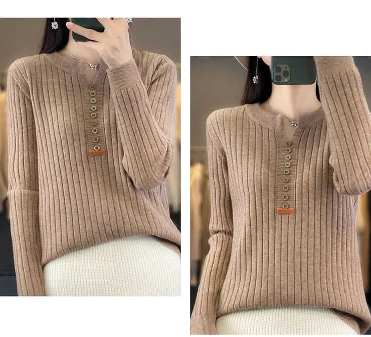 Women's Sweater Autumn/Winter New Solid Color Knitwear V-Neck Pullover Ladies Clothes Fashion Blouse Korean Style Loose Tops