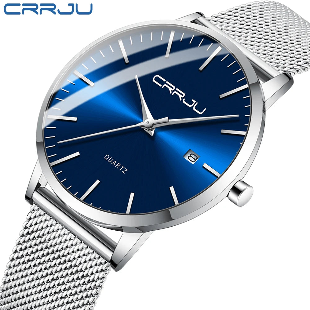 CRRJU Watch for Men, Stainless Steel 40mm with Mesh Strap Mens Watches,Classic Ultra Slim 7mm Men's Wrist Watches Automatic