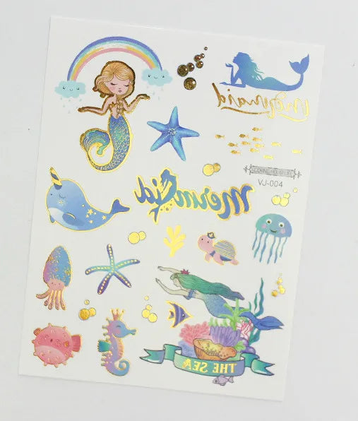 Mermaid Bronzing Cartoon Children's Metallic Gold Body Temporary Flash Tattoos For Kids Glitter Tattoo cute Stickers 160*120MM NO.4