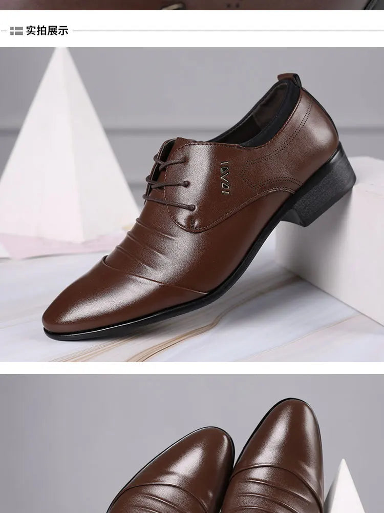 Classic Men Dress Shoes Lace-up White Leather Shoes for Man Plus Size Point Toe Business Casual Men's Formal Shoes for Wedding