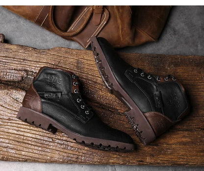 Handmade Men Boots Autumn Winter Male Booties Outdoor Vintage Brown Boots Ankle Work Boots Beef Tendon Bottom Zapatillas Male