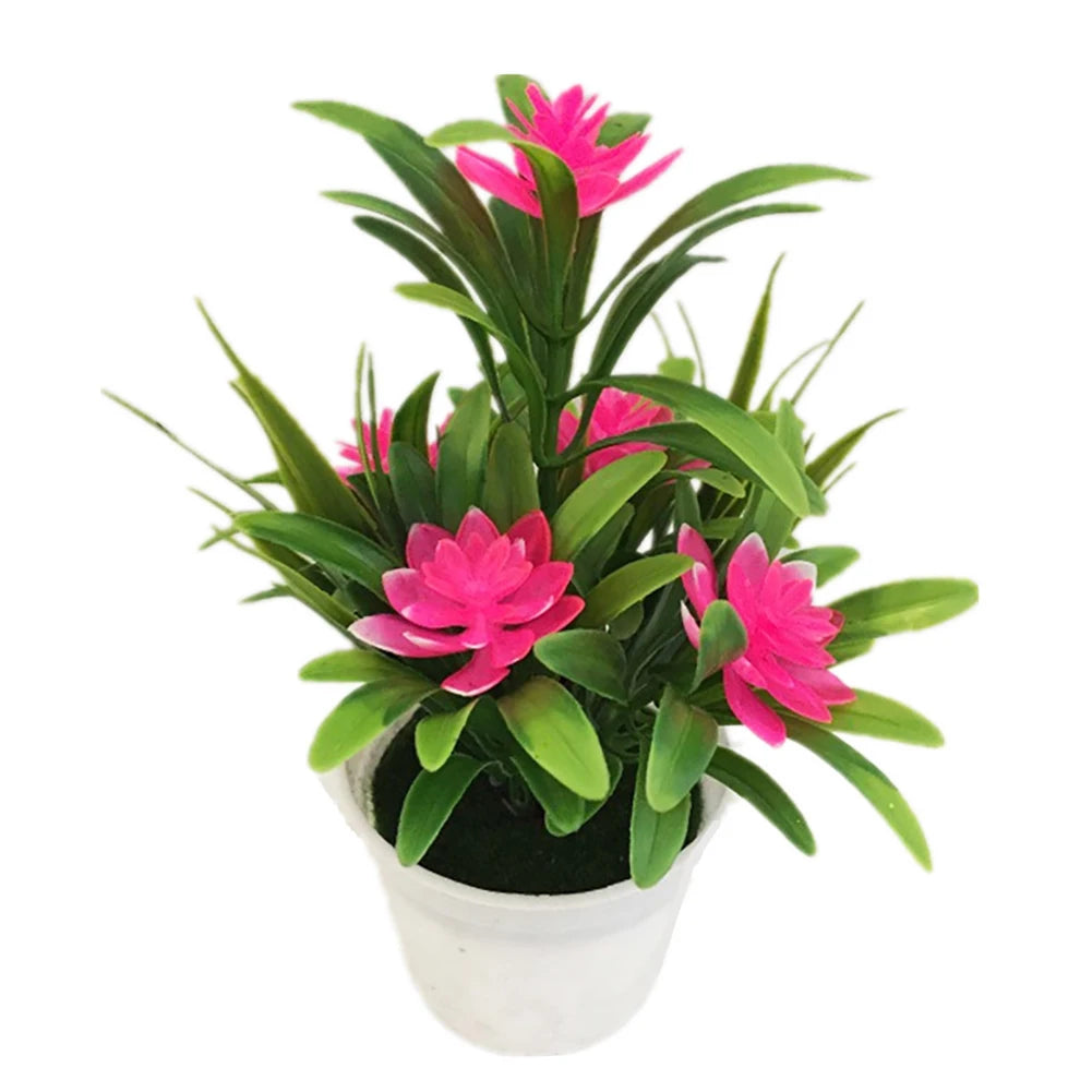 Artificial plant Fake Flower with VaseLotus Flower Potted Plant Bonsai Wedding Party Garden Home Decor Artificial Flower Pink