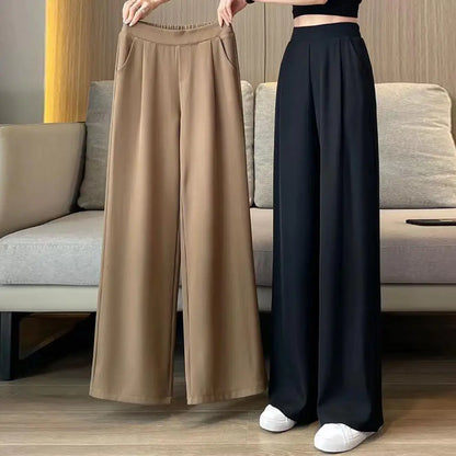 Loose Pants Women's Wide Leg Pants with Pockets Solid Color Office Wear Trousers for Summer High Waisted Relaxed Fit Casual