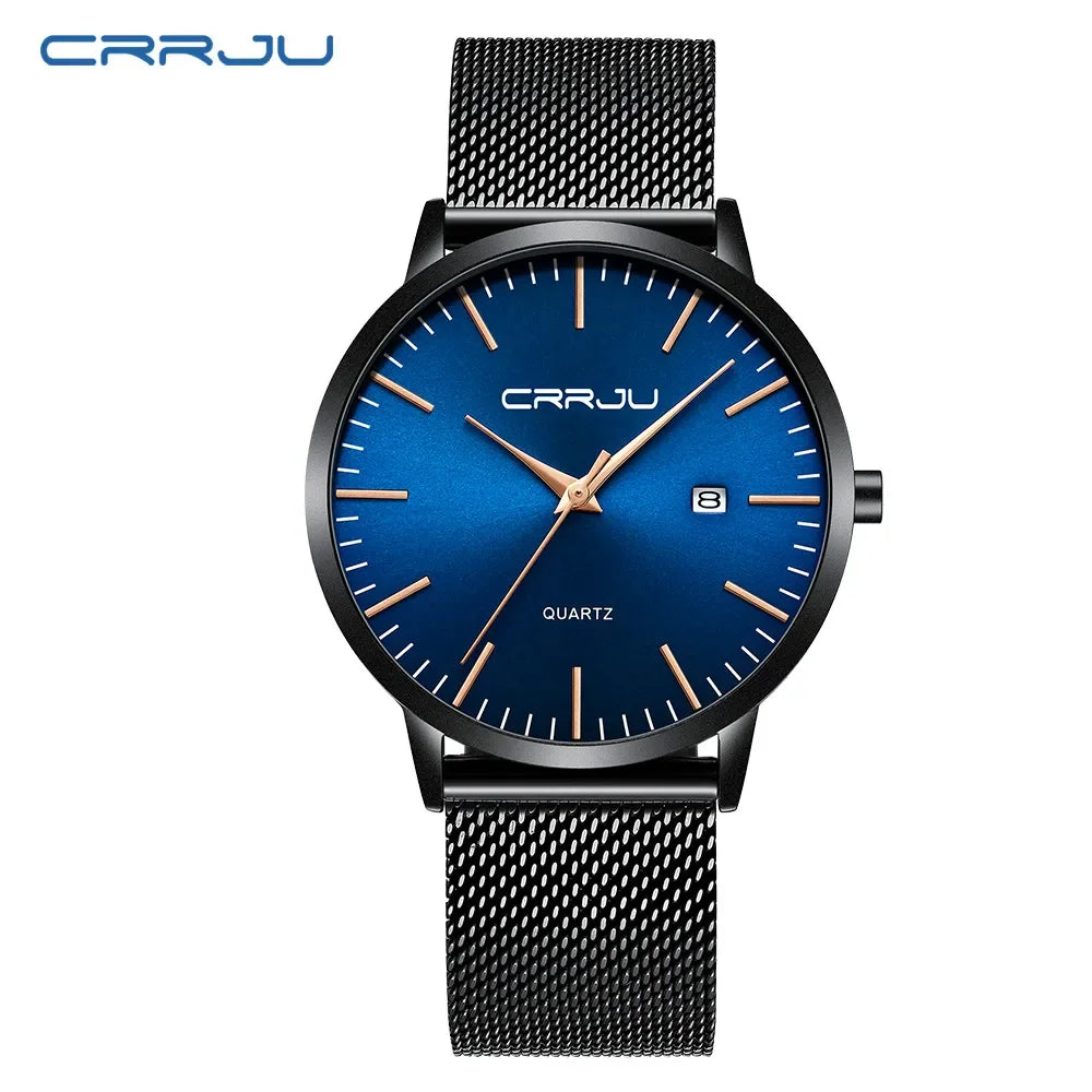 CRRJU Watch for Men, Stainless Steel 40mm with Mesh Strap Mens Watches,Classic Ultra Slim 7mm Men's Wrist Watches Automatic