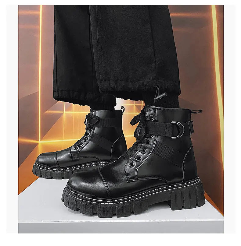 Brand Design 2022 Autumn and Winter Men Shoes High-top British Style Trend Motorcycle Leather Boots New Tooling Boots Men Boots