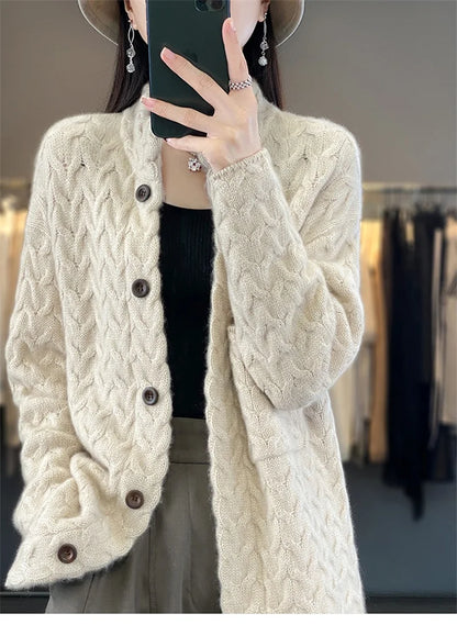 2024 Autumn Winter New Korean Cardigan Long Sleeve Jacket Women Loose Casual Thicken Knitted Sweater Coat Female Tops Ladies