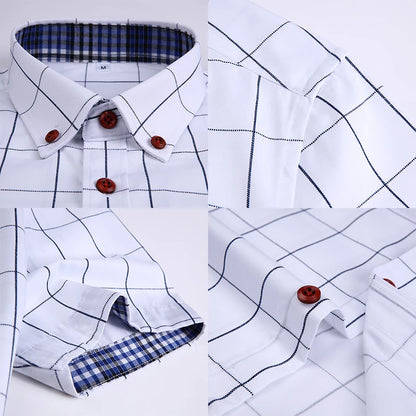 TFETTERS Summer Men Shirts Short Sleeve Plaid Shirt Slim Casual Button Up Dress Shirts Men Big Size M-5XL Anti-wrinkle Soft