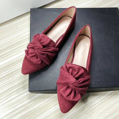 Flat Shoes for Women Suede Velvet Spring Summer Casual Shoes Women Flats Bow Flower Pointed Scoop Shoes Slip on Size 33 34 43