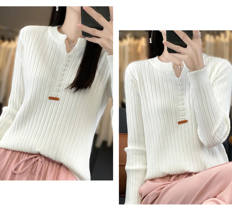 Women's Sweater Autumn/Winter New Solid Color Knitwear V-Neck Pullover Ladies Clothes Fashion Blouse Korean Style Loose Tops