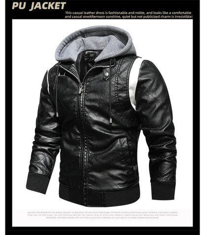 2023 Autumn Winter Men's Leather Jacket High Quality Korea Fashion Youth Hooded Leather Coats EUR Size 3XL Blouson Homme Hiver