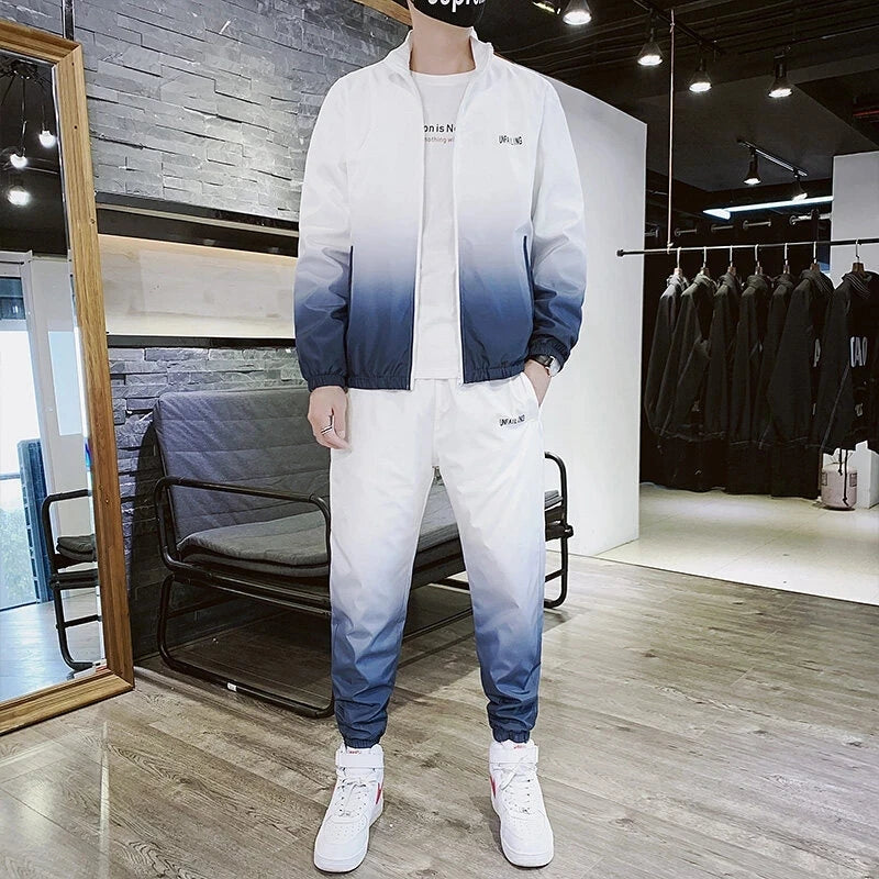 New Spring Men Casual Sets Mens Hooded Tracksuit Sportswear Jackets+Pants 2 Piece Sets Hip Hop Running Sports Suit 5XL