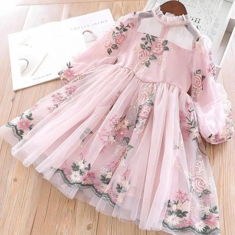 Princess Girl Dress Girls Clothes Long Sleeve Tulle Party Dresses for Girls Kids Lace Children Casual Clothing Baby Vestidos 924 pink