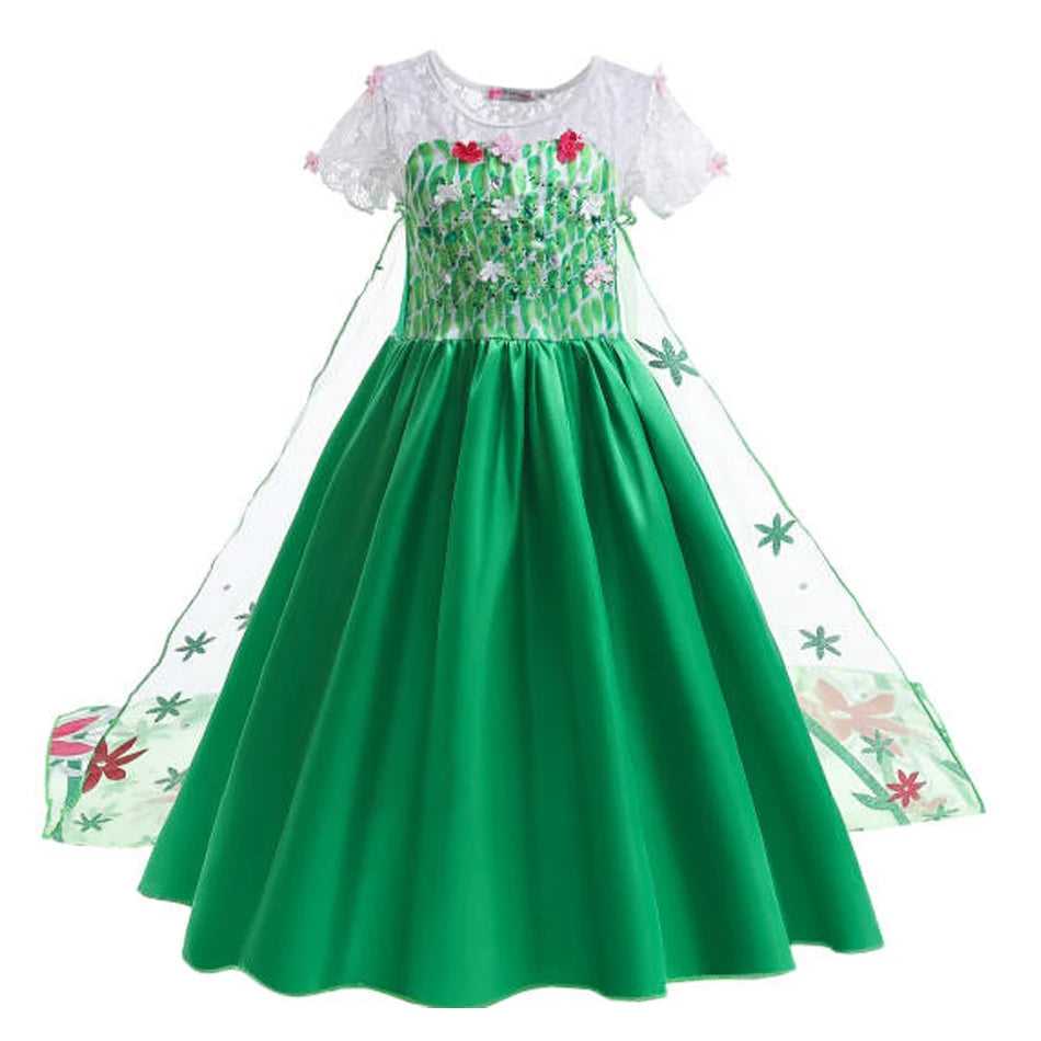 Elsa Dress Girl Princess Dress Cosplay Costume Dresses Baby Kids Clothes Fantasia Vestidos Green For Children