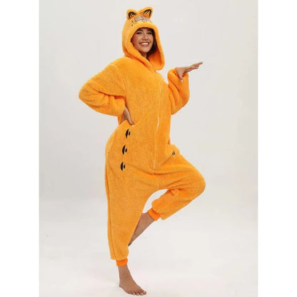 Miniso Unisex Garfield Costumes Onesies Cat Cosplay Pajamas Adult Pyjamas Animal Sleepwear Jumpsuit Cartoon Clothing