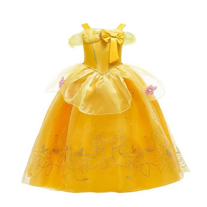 Girls Dress Belle Costume Kids Halloween Carvinal Fancy Cosplay Belle Clothes Children Wedding Party Flower Printing Dress 3-10Y