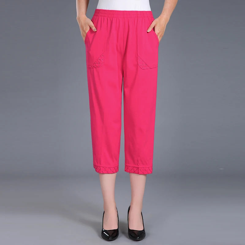 Women Capris Pants Female Women's Summer Breeches 2022 High Waist Cropped Pants Woman Candy Color Straight Calf-Length Pant pink