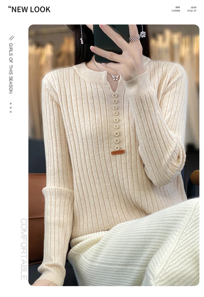 Women's Sweater Autumn/Winter New Solid Color Knitwear V-Neck Pullover Ladies Clothes Fashion Blouse Korean Style Loose Tops