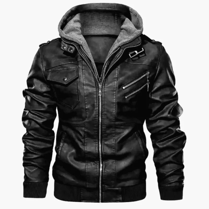 New Fashion Male Street Wear Motorcycle Leather Jackets Hat Detachable Men Hooded Leather Jackets Slim Casual Leather Coats 5XL