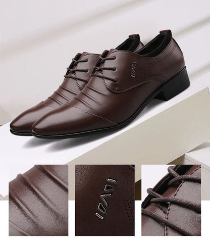 Classic Men Dress Shoes Lace-up White Leather Shoes for Man Plus Size Point Toe Business Casual Men's Formal Shoes for Wedding