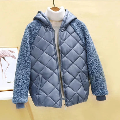 Thin Light Down Cotton Jacket Female Short Coat Autumn Winter Women's 2023 New Hooded Loose Lmitation Lamb Wool Cotton Jacket