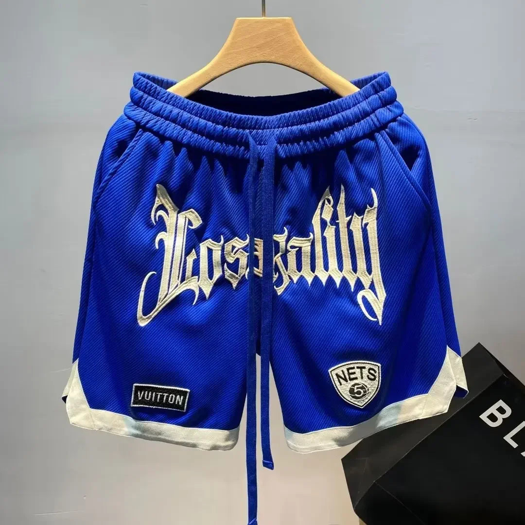 2024 Summer Men's Shorts Korean Fashion Embroidery Shorts Streetwear Harajuku Letter Sports Shorts Casual Men's Clothing Short Blue