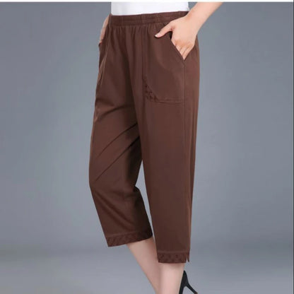 Women Capris Pants Female Women's Summer Breeches 2022 High Waist Cropped Pants Woman Candy Color Straight Calf-Length Pant coffee