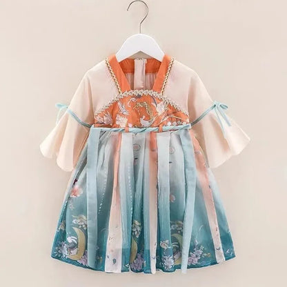 Girls Hanfu Spring and Autumn Clothes 2023 New Tang Suit Chinese Children's Ancient Clothes Girls Baby Dress A