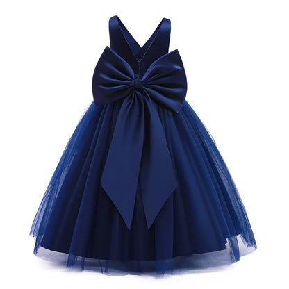 Girls Christmas Dress For Kids Wedding Evening Party Bridesmaid Long Dress Prom Gown Children Teenager New Year Princess Costume Dark blue 01