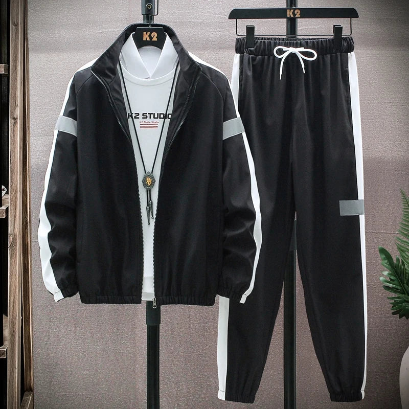 New Spring Men Casual Sets Mens Hooded Tracksuit Sportswear Jackets+Pants 2 Piece Sets Hip Hop Running Sports Suit 5XL 06