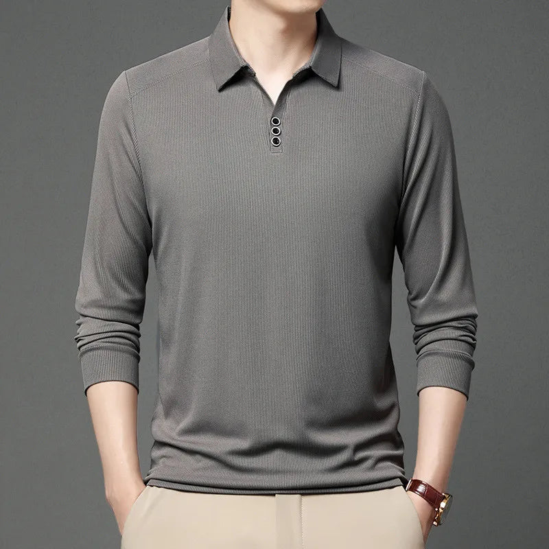 Long Sleeve Polo Shirt for Men Casual Solid Button Collar Autumn Fashion Polo T-shirt Spring Luxury Male Korean Style Clothing