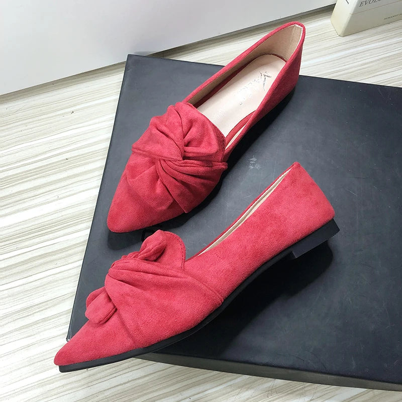 Flat Shoes for Women Suede Velvet Spring Summer Casual Shoes Women Flats Bow Flower Pointed Scoop Shoes Slip on Size 33 34 43