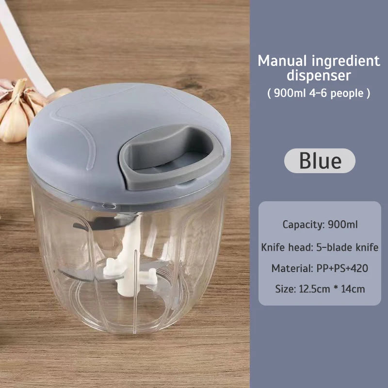 home gadgets Manual Meat Mincer Garlic Chopper Rotate Garlic Press Crusher Vegetable Onion Cutter Kitchen Cooking Accessories 900ml-blue