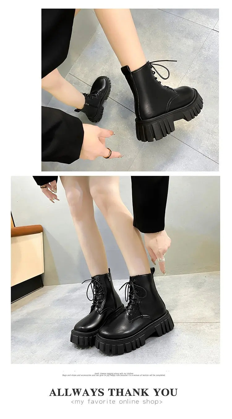 Rimocy Chunky Platform White Ankle Boots Women Autumn Winter Pu Leather Combat Booties Mujer Punk Thick Bottom Motorcycle Boots