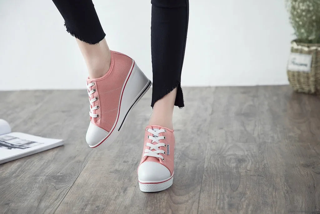 Shoes Women New Woman Wedge Canvas Vulcanize Shoes Platform Breathable Canvas Shoes Casual Students Candy Color Wedge Sneakers