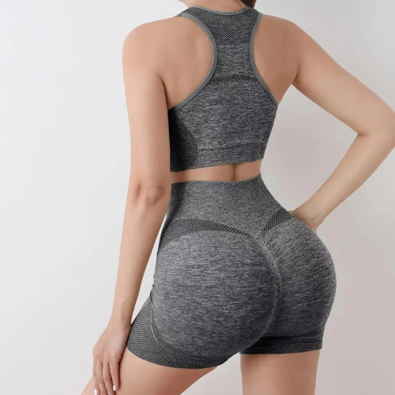 Yoga Fitness Suit High Waisted Peach Buttocks Shockproof Vest Underwear Shorts Set Breathable Women's Tight Fitting Sports Bra