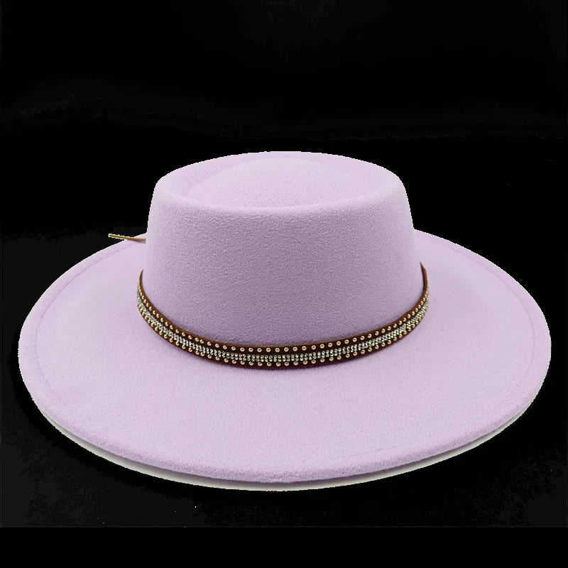 Pink fedora hat 8cm concave convex top women's jazz hat men's classic flat top fedora hat classic шляпа женская