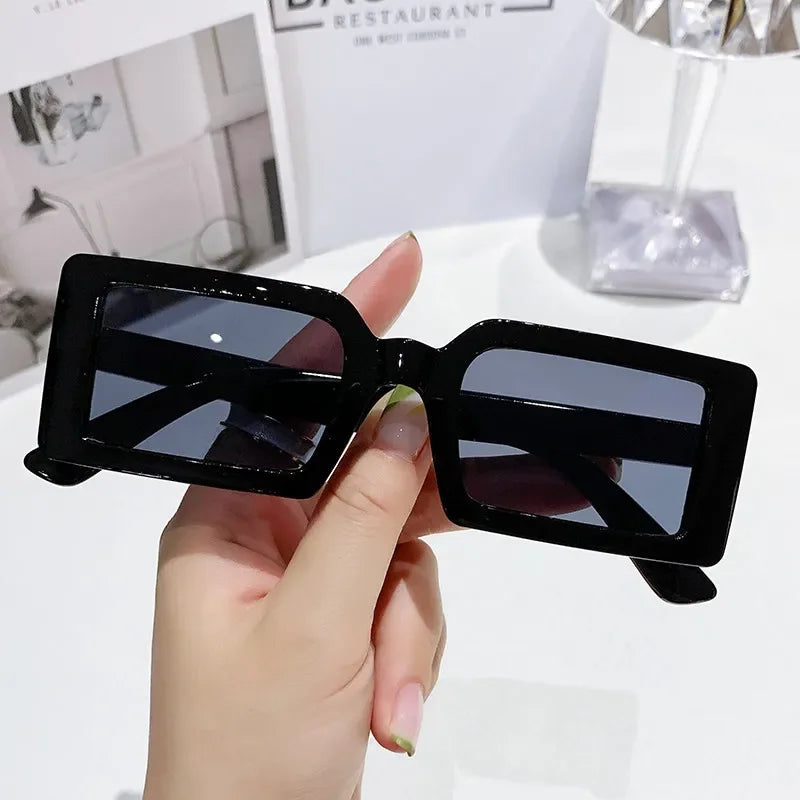 Women's Vintage Rectangle Sunglasses New Trend Summer Outdoor Travel Shades Eyewear Unisex UV400 Sun Glasses Oculos De Sol black As picture shown