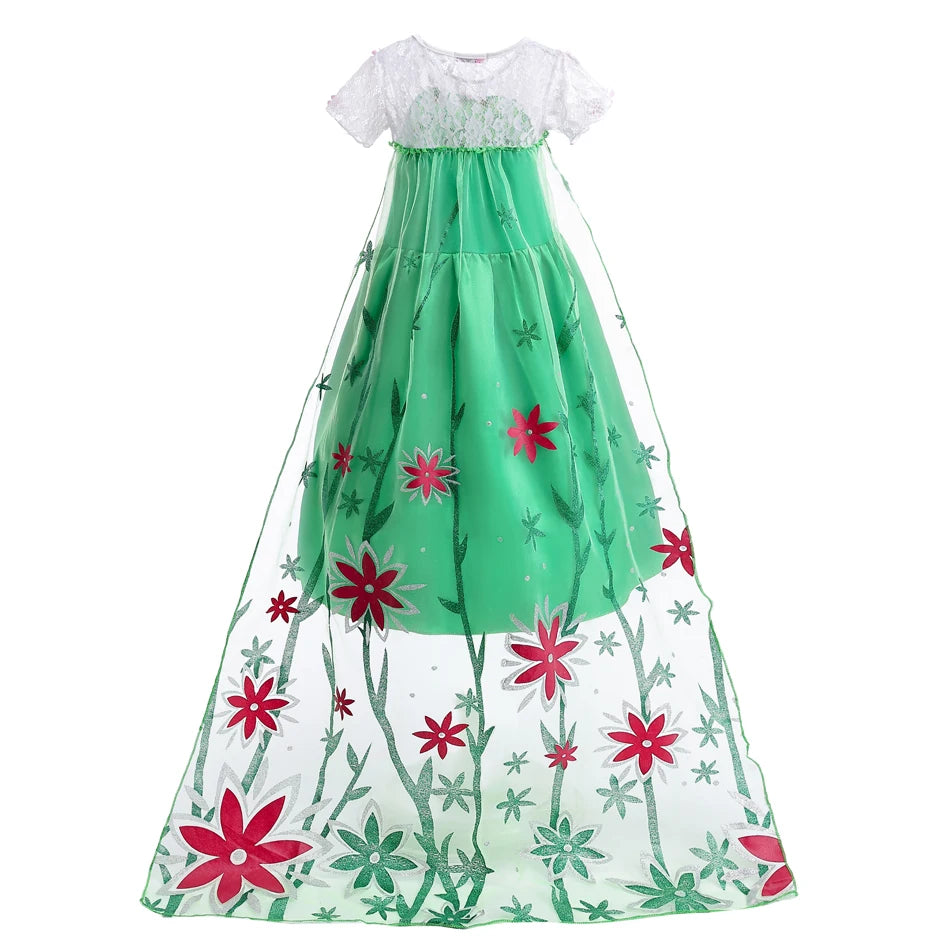 Elsa Dress Girl Princess Dress Cosplay Costume Dresses Baby Kids Clothes Fantasia Vestidos Green For Children