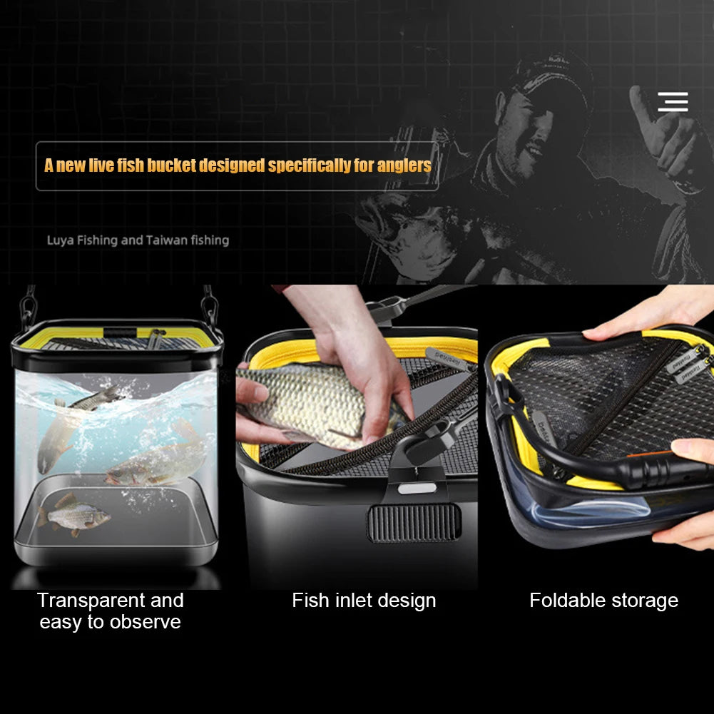 7L/12L Folding Live Fishing Box EVA Thickening Fish Bucket Portable Transparent Water Tank Fishing Tackle Live Fish Box