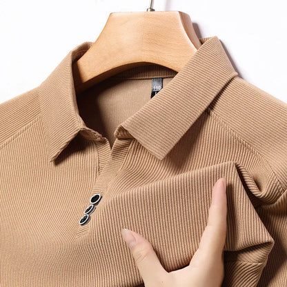 Long Sleeve Polo Shirt for Men Casual Solid Button Collar Autumn Fashion Polo T-shirt Spring Luxury Male Korean Style Clothing