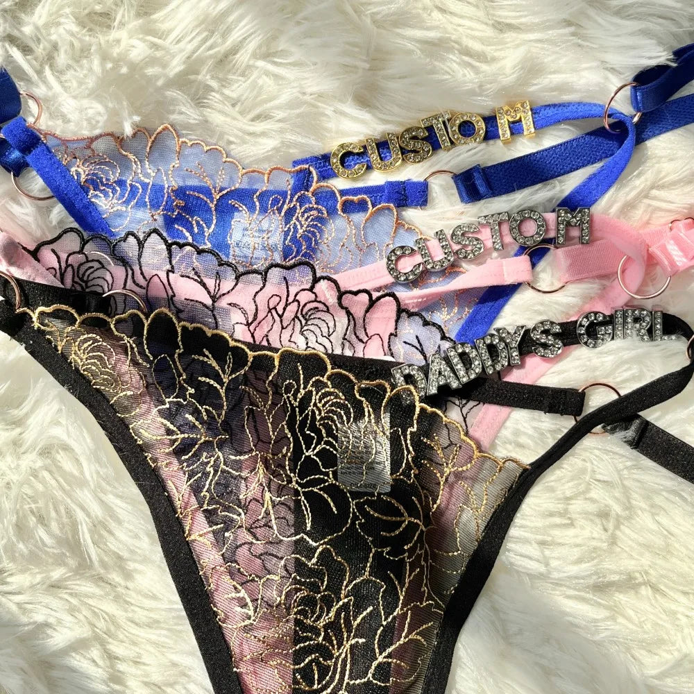 Custom Name Hollow Thong Lace Flower Underwear Personality Letter Customization Panties String Hotwife Christmas gifts Women