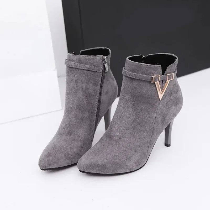 Stiletto Thin Heel Pointed Toe Faux Leather Zipper Sexy Boots Ankle Women Boot Red High Heels 9cm Spring Autumn 40 Boot