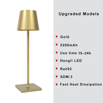 Hotel Cordless Usb Rechargeable Table Lamp Poldina Waterproof Touch Switch Table Lamp for Bedroom Hotel Living Room Restaurant gold changeable