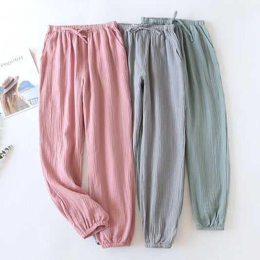 100% Cotton Gauze Women'S Pants Casual Solid High Waist Harem Pants Sweatpants Harajuku Trousers Pantalones De Mujer