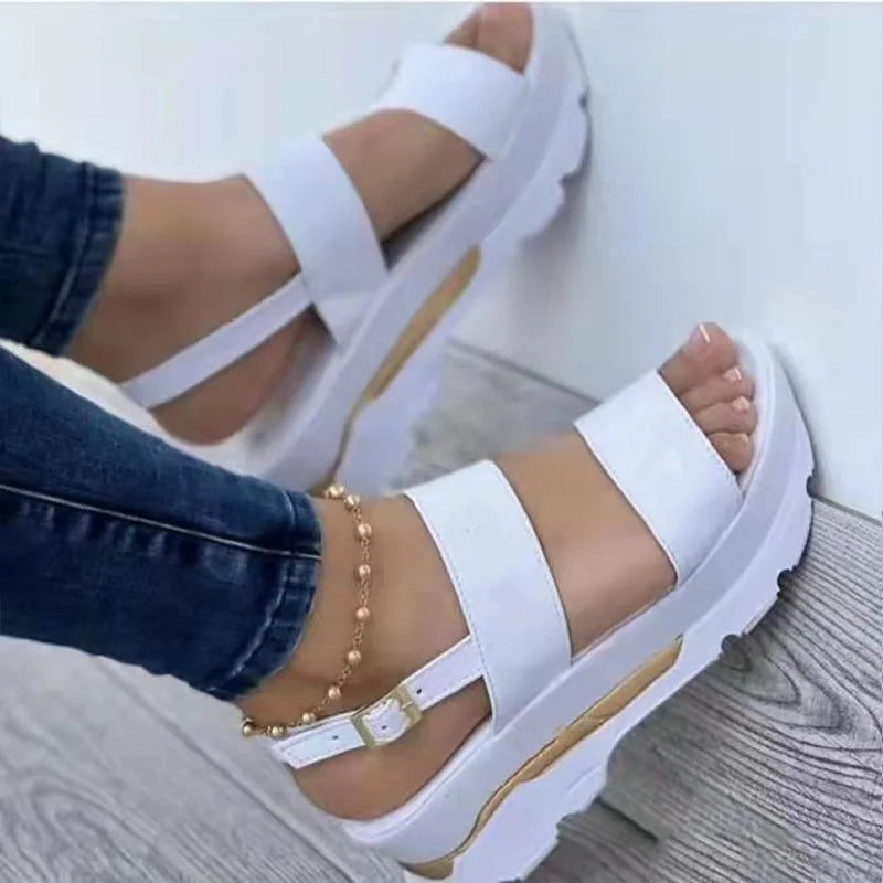 Women Shoes Spring Summer Sandals Peep Toe Shoes For Women Retro Women's Shoes Lightweight Sandals Platform Solid Color Footwear WHITE