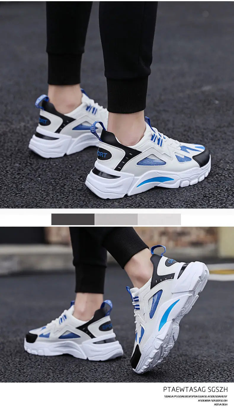 Men's Casual Sports Shoes 2023 New Men Platform Breathable Running Shoes Trendy Leather Stitching Mesh Men Nude Shoes кроссовки